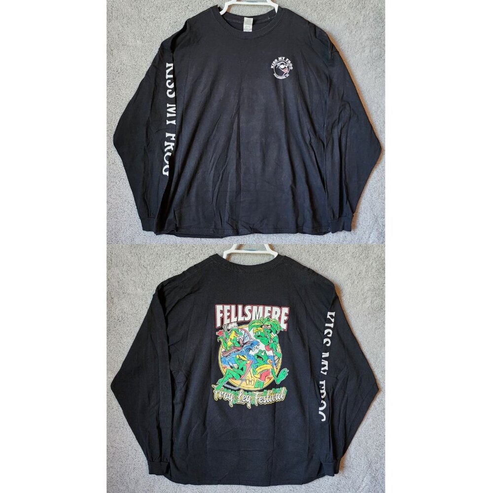 Fellsmere FL Frog Leg Festival "Kiss My‎ Frog" Long Sleeve Black Shirt Size 2XL